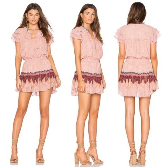 MISA Los Angeles Suri Tiered Skirt Floral Pattern Mini Dress In Peony Size XS - Picture 3 of 16